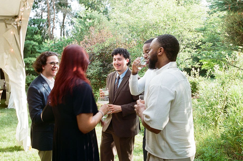 Chloe and Edward’s intimate backyard-style wedding celebration at Un Momento Bromont, photographed on film by R.K. Collective