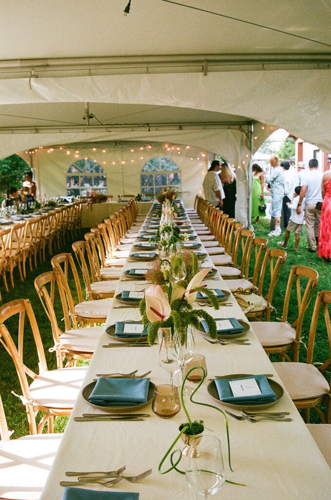 Chloe and Edward’s intimate backyard-style wedding celebration at Un Momento Bromont, photographed on film by R.K. Collective