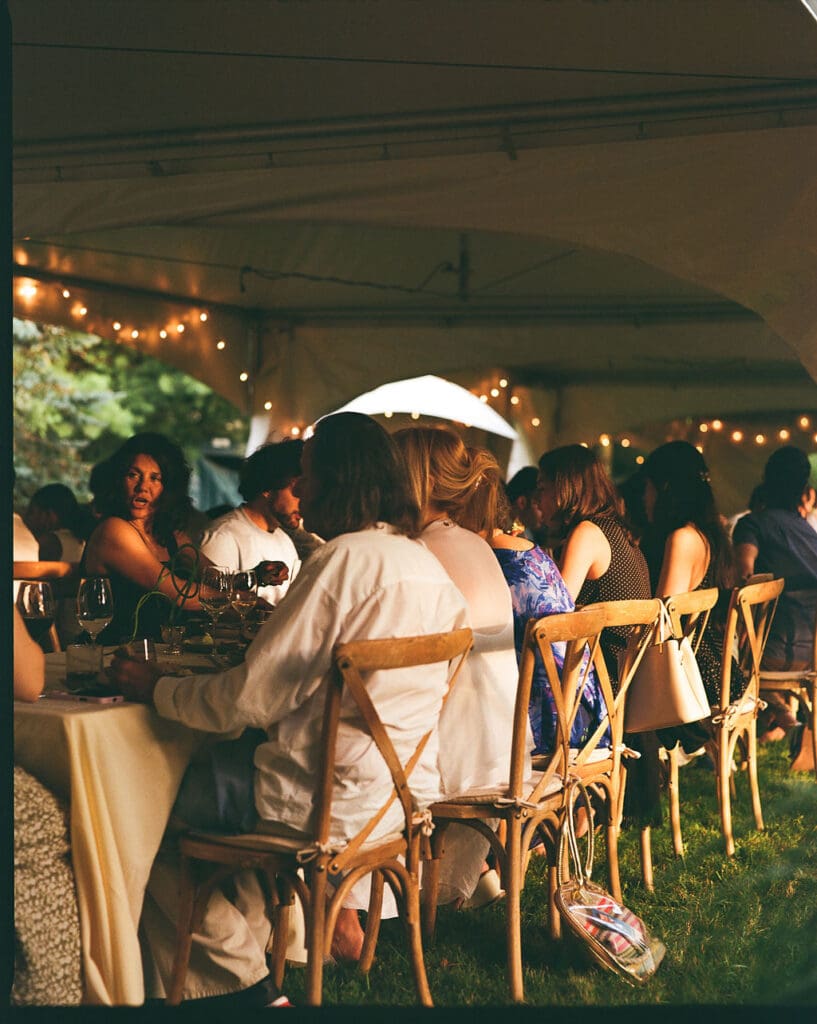 Chloe and Edward’s intimate backyard-style wedding celebration at Un Momento Bromont, photographed on film by R.K. Collective