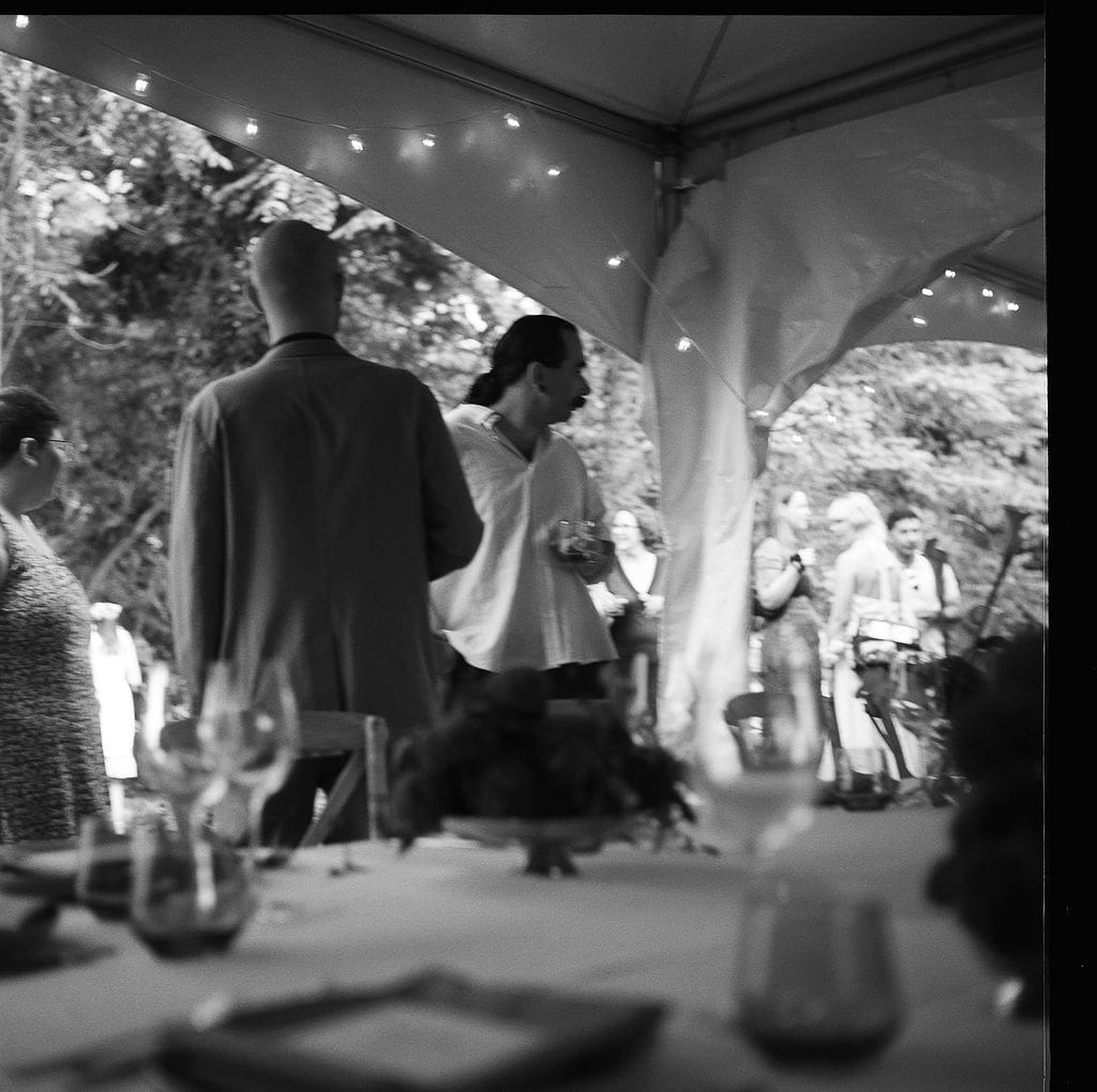 Chloe and Edward’s intimate backyard-style wedding celebration at Un Momento Bromont, photographed on film by R.K. Collective